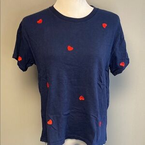 J.Crew Navy Top with Red Heart Accent